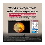 LG  LG OLED evo AI G5 4K Smart TV 2025 od 65 inča, Dnevni boravak s televizorom LG OLED TV koji je montiran na zidu. Na televizoru se prikazuje planinski lanac na tamnom večernjem nebu ispunjenom zvijezdama. Scena je podijeljena na pola. Na jednoj str, OLED65G53LS, thumbnail 6