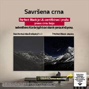 LG  LG OLED evo AI G5 4K Smart TV 2025 od 65 inča, Dnevni boravak s televizorom LG OLED TV koji je montiran na zidu. Na televizoru se prikazuje planinski lanac na tamnom večernjem nebu ispunjenom zvijezdama. Scena je podijeljena na pola. Na jednoj str, OLED65G53LS, thumbnail 7