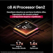 LG OLED AI B5 4K Smart TV 2025 od 55 inča, Alpha 8 AI Processor Gen2 svijetli narančastim i ružičastim svjetlom, a iz njega izlaze bljeskovi svjetla. Naslov upućuje kako procesor omogućuje kvalitetu u rezoluciji od 4K, zapanjujuće boje i osvje, OLED55B53LA, thumbnail 5