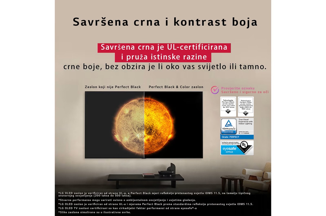 LG  LG OLED AI B5 4K Smart TV 2025 od 65 inča, Dnevni boravak s LG OLED TV koji je montiran na zidu. Na televizoru se prikazuje planinski lanac na tamnom večernjem nebu ispunjenom zvijezdama. Scena je podijeljena na pola. Na jednoj strani je mutni, OLED65B53LA, thumbnail 6