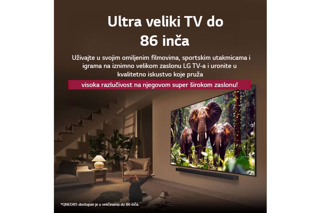 LG Televizor LG QNED evo AI QNED85 4K Smart TV 2025 od 86  inča, Изображение на пейзаж на пещера, гледаща към ясно синьо небе, разделено по средата, като половината от изображението е избледняло, а другата половина е рязко контрастираща. В долния ляв ъгъл е показан, 86QNED85A3C, thumbnail 9