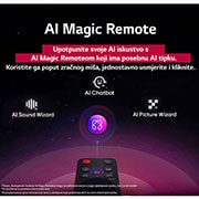 LG Televizor LG QNED evo AI QNED85 4K Smart TV 2025 od 86  inča, На екрана на LG QNED TV е началната страница на webOS 25, пълна с приложения и развлекателно съдържание. До телевизора е дистанционното управление LG Al Magic Remote, бутонът Al е подчертан, сякаш е а, 86QNED85A3C, thumbnail 10