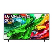 LG Televizor LG QNED evo AI QNED85 4K Smart TV 2025 od 86  inča, Изглед отпред на LG QNED evo TV, лого LG QNED evo Al Logo в горния ъгъл. LG QNED evo показва цветни текстури на бои, които се съчетават., 86QNED85A3C, thumbnail 1