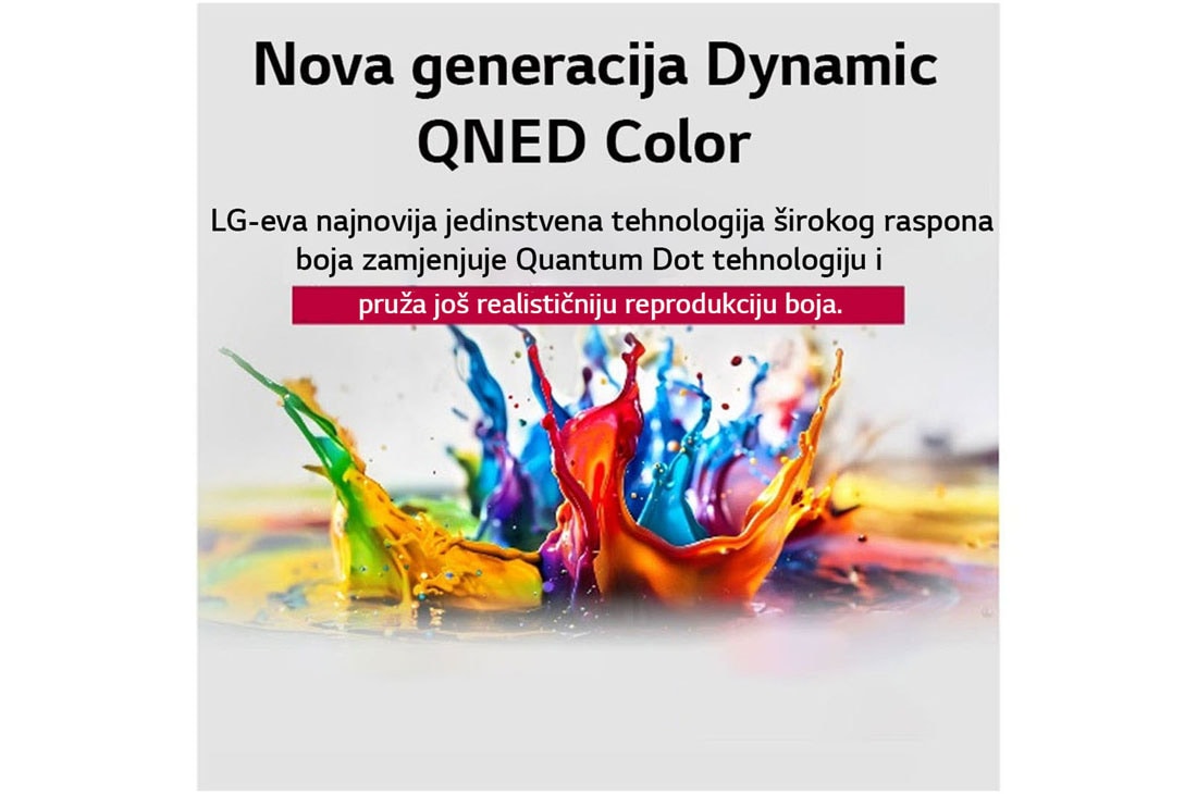 LG Televizor LG QNED evo AI QNED86 4K Smart TV 2025 od 65 inča, Alpha 8 AI Processor Gen2 светва в оранжево и розово, а от него излизат разноцветни светлинни лъчи. В заглавието се разказва за това как процесорът осигурява 4K качество, зашеметяващи цветове и яркост, 65QNED86A3A, thumbnail 5