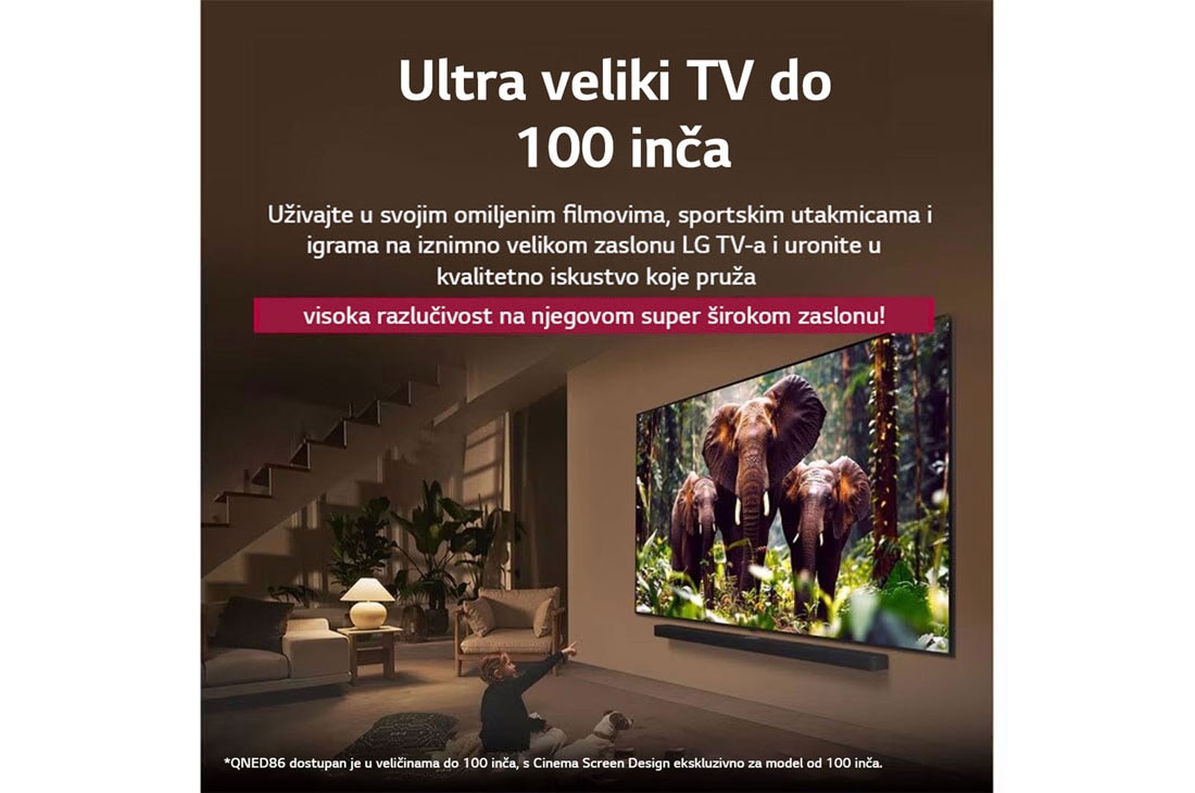 LG Televizor LG QNED evo AI QNED86 4K Smart TV 2025 od 65 inča, Изображение на пейзаж на пещера, гледаща към ясно синьо небе, разделено по средата, като половината от изображението е избледняло, а другата половина е рязко контрастираща. В долния ляв ъгъл е показан, 65QNED86A3A, thumbnail 8