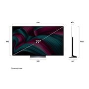 LG  LG OLED evo AI C5 4K Smart TV 2025 od 77 -inča, Prednji i bočni prikaz televizora LG OLED evo AI G5 4K Smart TV koji prikazuje dimenzije njegove duljine, širine, visine i dubine., OLED77C51LA, thumbnail 4