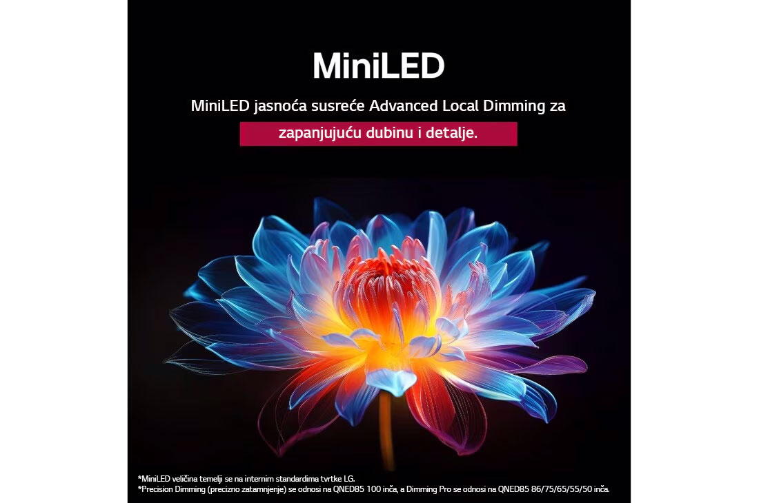 LG Televizor LG QNED evo AI QNED87 4K Smart TV 2025 od 50 inča, Krajobrazna slika špilje koja gleda u vedro plavo nebo podijeljena je po sredini, pri čemu je jedan polovica slike koja je izblijedjela, a druga polovica ima oštar kontrast. Dolje lijevo je sličica ka, 50QNED87A3D, thumbnail 7