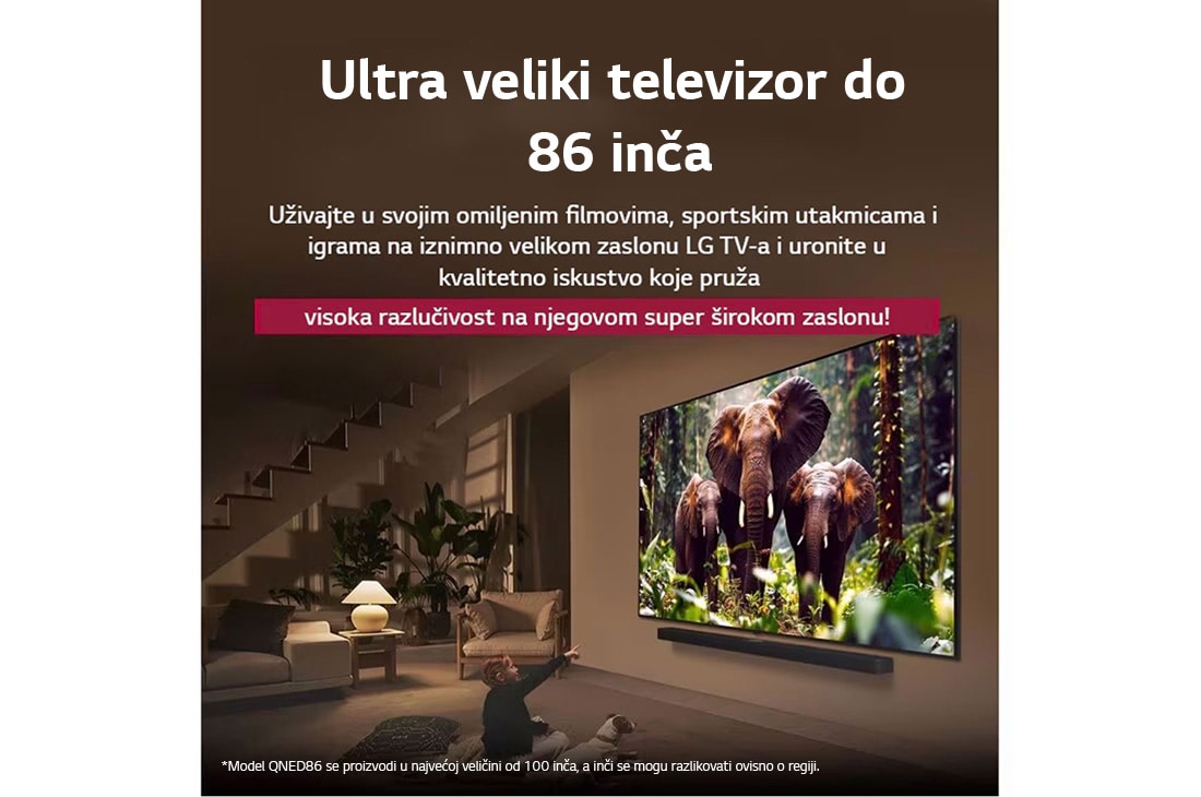 LG Televizor LG QNED evo AI QNED86 MiniLED 4K Smart TV 2025 od 86 inča, Изображение на пейзаж на пещера, гледаща към ясно синьо небе, разделено по средата, като половината от изображението е избледняло, а другата половина е рязко контрастираща. В долния ляв ъгъл е показан, 86QNED86A3A, thumbnail 8