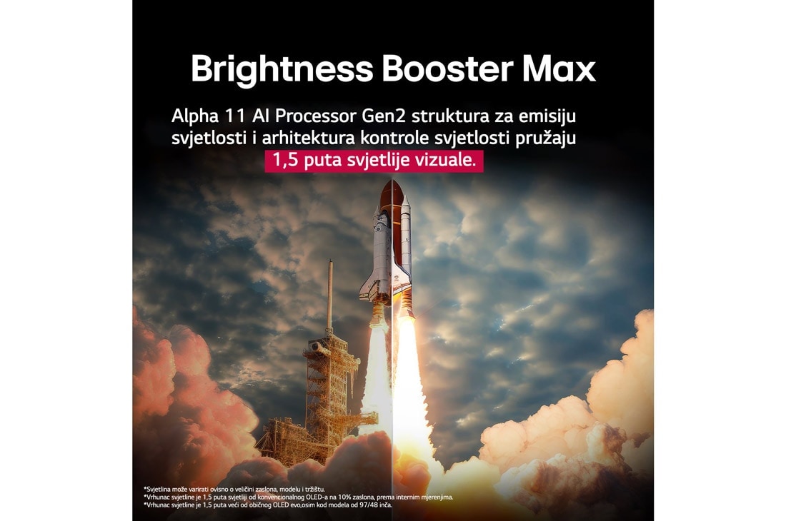 LG  LG OLED evo AI G5 4K Smart TV 2025 od 97 inča, Prikaz procesora alpha 11 AI Processor Gen2 na tamnoj pozadini. Iznutra svijetli ljubičastom i plavom svjetlošću osvjetljavajući krugove mikročipa. Naslov upućuje na to kako procesor namijenjen modelu, OLED97G51LW, thumbnail 6
