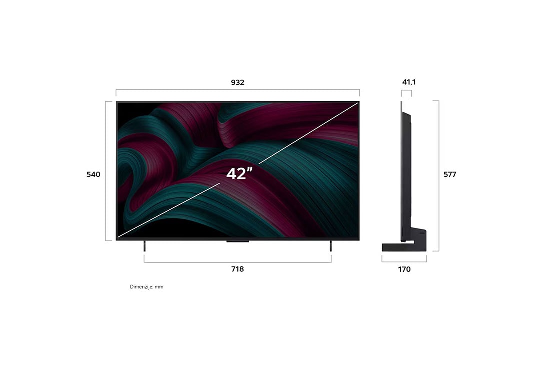 LG OLED evo AI C5 4K Smart TV 2025 od 42 -inča, Bočni prikaz televizora LG OLED evo AI C5 4K Smart TV., OLED42C51LA, thumbnail 3