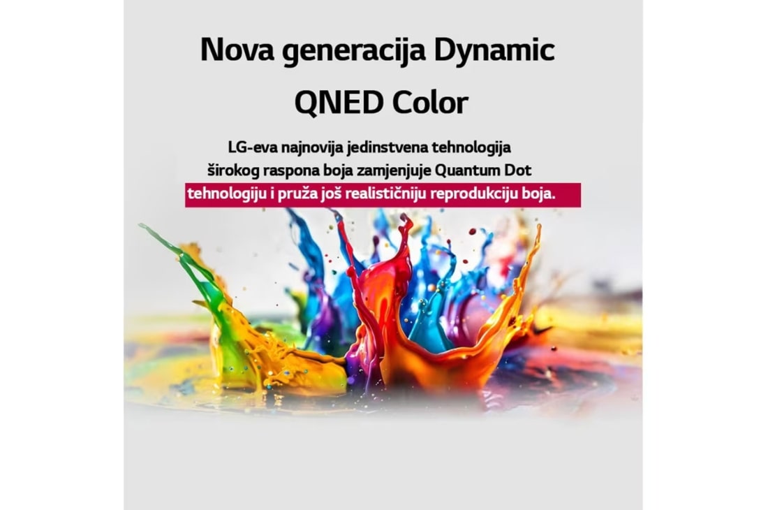 LG Televizor LG QNED AI QNED80 4K Smart TV 2025 od 65 inča, Boja prska od poda prema gore u raznolikim bojama. Potvrda tvrtke Intertrek za volumen boja od 100 % za paletu boja DCI-P3. Naslov upućuje na novu i jedinstvenu tehnologiju širokog raspona boja tvrtke, 65QNED80A3A, thumbnail 6