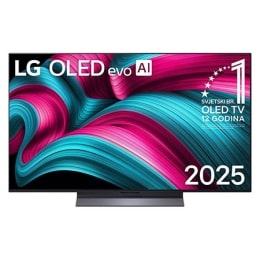 OLED48C51LA na zaslonu se prikazuju amblem „Najbolji OLED na svijetu već 12 godina” i logotip modela LG OLED evo AI 2025.2