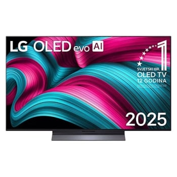 OLED48C51LA na zaslonu se prikazuju amblem „Najbolji OLED na svijetu već 12 godina” i logotip modela LG OLED evo AI 2025.1