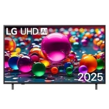 Prednji prikaz televizora UHD TV, logotip LG UHDI AI u gornjem uglu. Na televizoru LG UHD TV prikazuju se šarene boje u teksturi sličnoj slici koje se spajaju.1