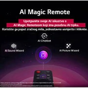 LG OLED evo AI M5 4K Smart TV 2025 od 65 inča, Daljinski upravljač LG AI Magic Remote s istaknutim AI gumbom. Oko njega su različite funkcije kojima korisnik može pristupiti pomoću gumba. AI Voice ID, AI Search, AI Chatbot, AI Concierge, AI Pictur, OLED65M59LA, thumbnail 10