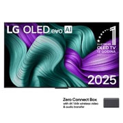 LG OLED evo AI M5 4K Smart TV 2025 od 65 inča, Prednji prikaz televizora LG OLED M5 Signature. Na zaslonu se prikazuju amblem „Najbolji OLED na svijetu već 12 godina” i logotip LG Signature OLED M. Zero Connect Box u kutu s naslovom, Zero Connect , OLED65M59LA, thumbnail 1
