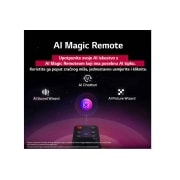 LG Televizor LG UHD AI UA75 4K Smart TV 2025 od 75 inča, U prvo planu je daljinski upravljač LG AI Magic Remote. Označena je ikona UI gumba. U pozadini je prikazano korisničko sučelje operativnog sustava LG webOS UI. Pokazivač miša označava kako se daljinsk, 75UA75006LA, thumbnail 9