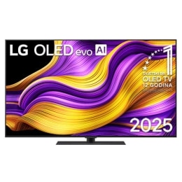Prednji prikaz televizora LG OLED evo AI G5 4K Smart TV. Na zaslonu se prikazuju amblem „Najbolji OLED na svijetu već 12 godina” i logotip modela LG OLED evo AI 2025.2
