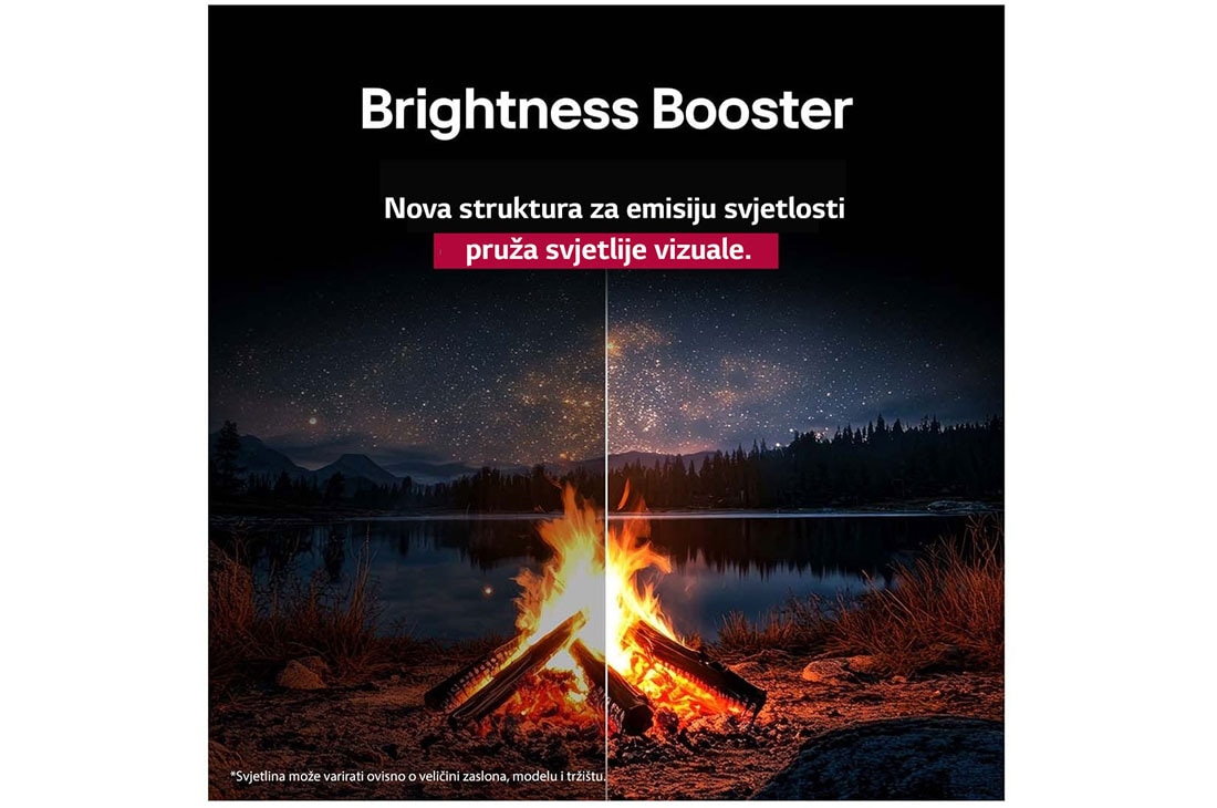 LG  LG OLED evo AI C5 4K Smart TV 2025 od 42 -inča, S tla se lansira space shuttle. Scena je podijeljena po sredini, pri čemu je jedna polovica nešto tamnija i mutnija. Druga polovica pokazuje eksploziju potiska rakete koja je nevjerojatno svijetla, po, OLED42C5ELB, thumbnail 5