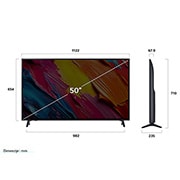 LG Televizor LG QNED AI QNED70 4K Smart TV 2025 od 50 inča, Преден и страничен изглед на LG QNED AI QNED70 4K Smart TV, показващ размерите му по дължина, ширина, височина и дълбочина., 50QNED70A6A, thumbnail 3