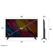 LG Televizor LG QNED AI QNED70 4K Smart TV 2025 od 43 inča, Преден и страничен изглед на LG QNED AI QNED70 4K Smart TV, показващ размерите му по дължина, ширина, височина и дълбочина., 43QNED70A6A, thumbnail 3