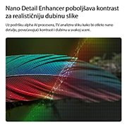 LG Pametni televizor LG NANO 4K UHD AI NU80 Smart TV 2026 od 43 inča, Na televizoru LG NANO 4K UHD AI NU80 sa značajkom Nano Detail Enhancer prikazuje se slika pera, koju pokreće procesor potpomognut umjetnom inteligencijom alpha AI Processor te koji otkriva fine tekstu, 43NU800B3LC, thumbnail 3