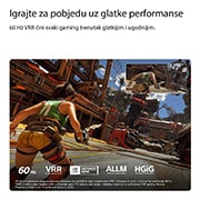 LG Pametni televizor LG NANO 4K UHD AI NU80 Smart TV 2026 od 43 inča, Na televizoru LG NANO 4K UHD AI NU80 za vrhunsko igranje videoigara prikazuje se brza akcijska scena videoigre s umetkom za usporedbu koji ističe neometano kretanje, uz podršku za brzinu osvježavanja , 43NU800B3LC, thumbnail 10