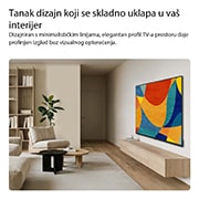 LG Pametni televizor LG NANO 4K UHD AI NU80 Smart TV 2026 od 43 inča, Televizor LG NANO 4K UHD AI NU80 s tankim dizajnom montiran je na zidu u svijetlom, otvorenom dnevnom boravku, s elegantnim profilom koji se besprijekorno stapa s interijerom dok prikazuje živopisne, , 43NU800B3LC, thumbnail 11