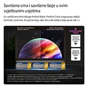 LG 55 inča LG OLED evo AI G6 4K Smart TV 2026, Televizor LG OLED evo AI G6 prikazuje scenu planeta i zvijezda na podijeljenom zaslonu, uspoređujući mat zaslon bez odsjaja sa zaslonom koji prikazuje savršenu crnu boju i savršenu boju za jasniju sli, OLED55G61LW, thumbnail 6
