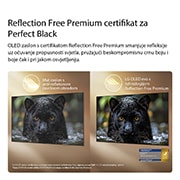 LG 55 inča LG OLED evo AI G6 4K Smart TV 2026, Na televizoru LG OLED evo AI G6 s vrhunskim premazom protiv odsjaja Reflection Free Premium prikazuje usporedbu mat zaslona bez odsjaja, održavajući sliku crnog jaguara jasnom s dubokim crnim tonovima, OLED55G61LW, thumbnail 7