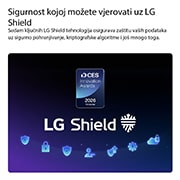 LG 55 inča LG OLED evo AI G6 4K Smart TV 2026, Sigurnosni sustav LG Shield, primijenjen na televizoru LG OLED evo AI G6, prikazan je s logotipom sigurnosnog sustava LG Shield u sredini, sigurnosnim ikonama ispod i oznakom dobitnika nagrade za inov, OLED55G61LW, thumbnail 11