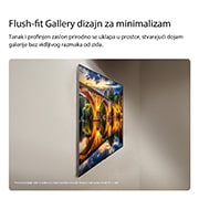 LG 55 inča LG OLED evo AI G6 4K Smart TV 2026, Televizor LG OLED evo AI G6, prikazan s bočne strane, kojim se ističe dizajn poput umjetničke slike koji savršeno prianja uza zid s montažom na zid bez razmaka, prikazujući noćnu scenu osvijetljenog m, OLED55G61LW, thumbnail 13