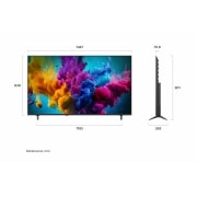 LG QNED evo AI Mini LED QNED8M 4K Smart TV od 65 inča, model 2026., LG QNED evo AI Mini LED QNED8M prikazan s prednje i bočne strane ističe zaslon od 65 inča sa širinom zaslona od 1447 mm, visinom zaslona od 838 mm, visinom od 901 mm sa stalkom, dubinom profila od 70,, 65QNED8MB6C, thumbnail 2