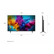LG QNED evo AI Mini LED QNED8M 4K Smart TV od 50 inča, model 2026., LG QNED evo AI Mini LED QNED8M prikazan s prednje i bočne strane ističe zaslon od 50 inča sa širinom zaslona od 1112 mm, visinom zaslona od 649 mm, visinom od 711 mm sa stalkom, dubinom profila od 70,, 50QNED8MB6C, thumbnail 2