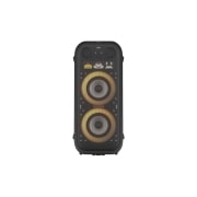 LG Portable Bluetooth Speaker LG XBOOM XL9T 2024, Prednji prikaz proizvoda sa svim uključenim svjetlima. Na zaslonu pikseliziranog umjetničkog prikaza prikazuju se slova., XL9T, thumbnail 9