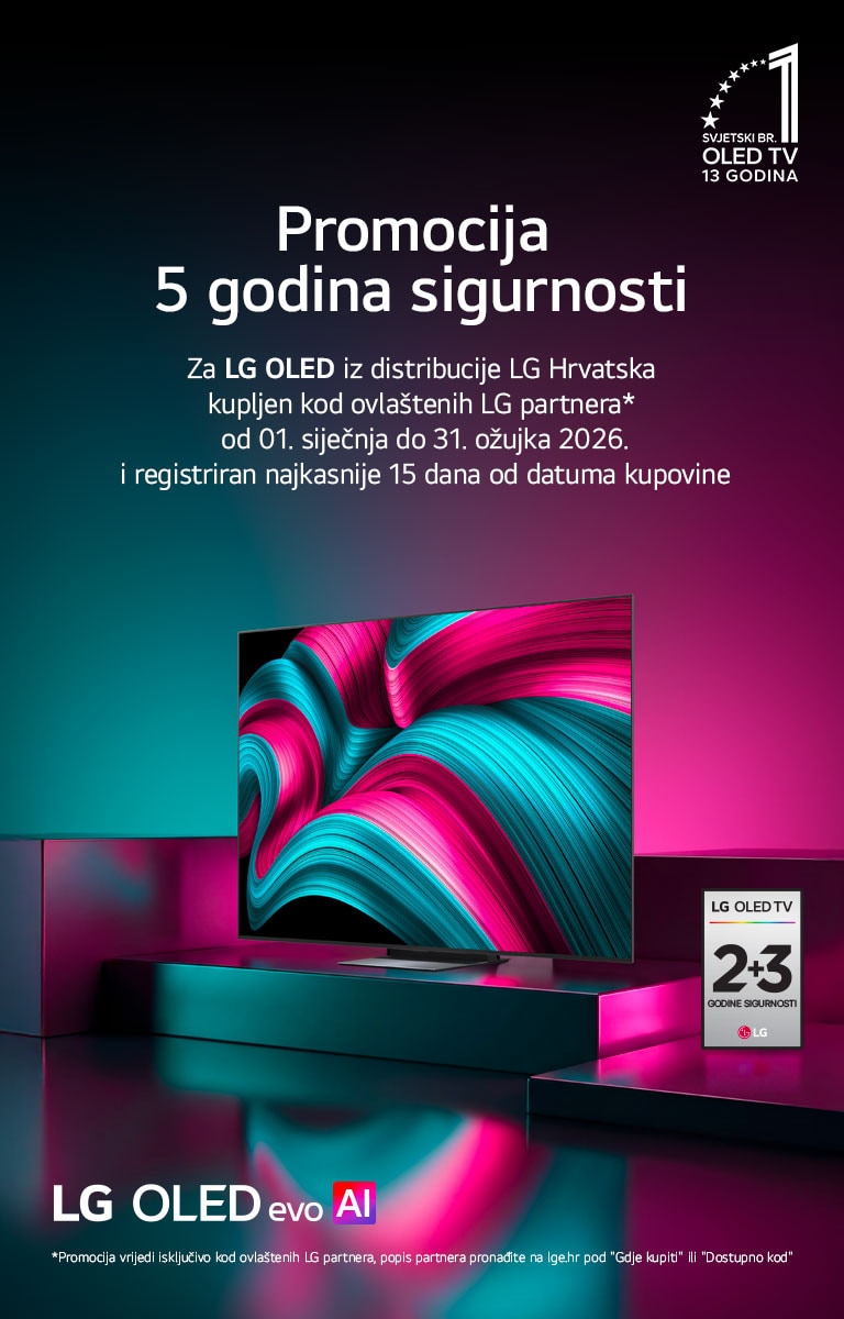 Promotivni oglas značajki televizora LG AI TV. Na lijevoj strani prikazuje se daljinski upravljač AI Magic Remote. Na desnoj strani, prikazuje se više sila: dnevni boravak s opcijom UI prilagođavanja, žena koja drži psa predstavlja UI sliku, pjevač koji drži mikrofon predstavlja UI zvuk, a sučelje televizora s aplikacijama za prijenos sadržaja putem interneta (tzv. streaming services) prikazuju UI doživljaj. LG alpha 11 4K AI procesor istaknut je neonskim efektima i kružnim uzorcima.