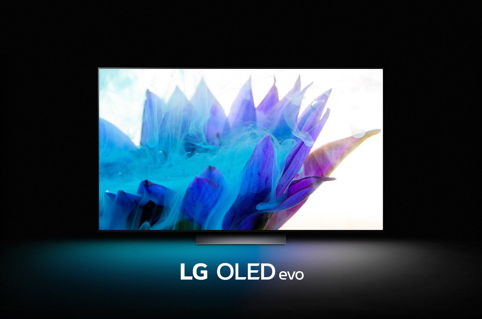 Az LG OLED-en színes virágok absztrakt kijelzője látható