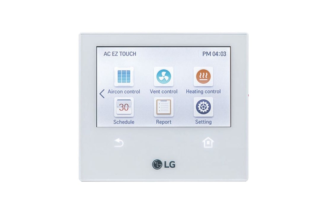 LG Központi vezérlő, AC EZ Touch, AC Ez. Touch, érintőképernyős típus, max. 64 beltéri egység vezérlése, Elölnézet, PACEZA000