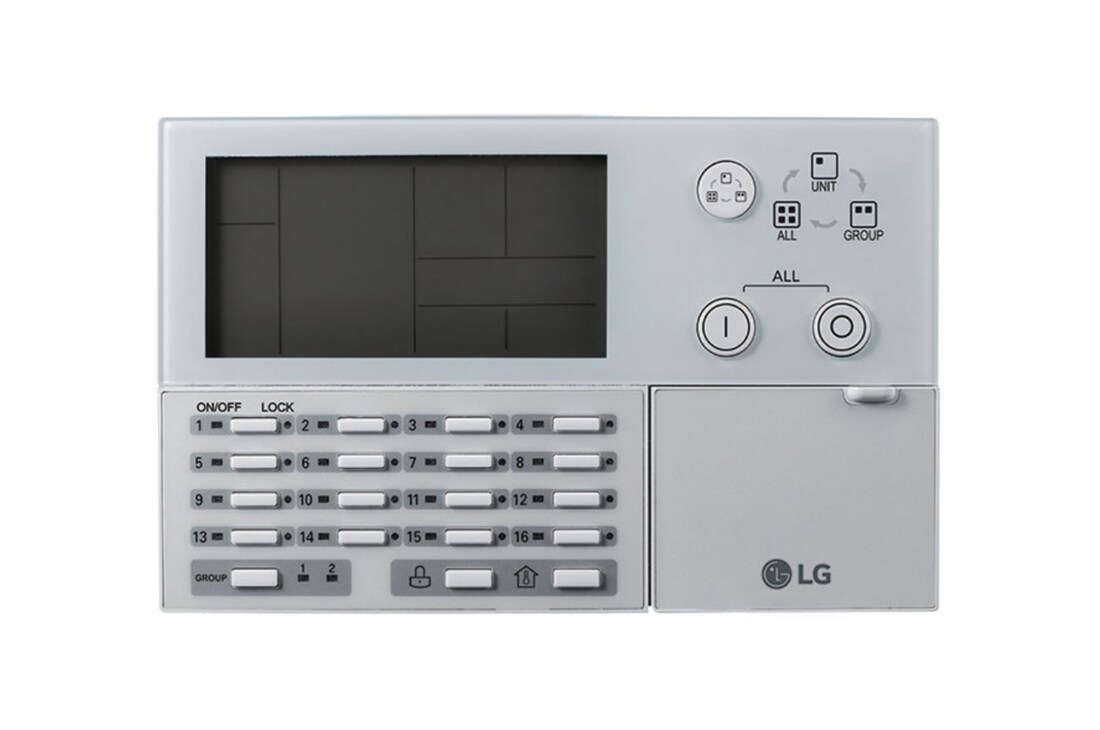 LG Központi vezérlő, AC EZ, AC Ez, gombos típus, max. 64 beltéri egység vezérlése, Elölnézet, PQCSZ250S0