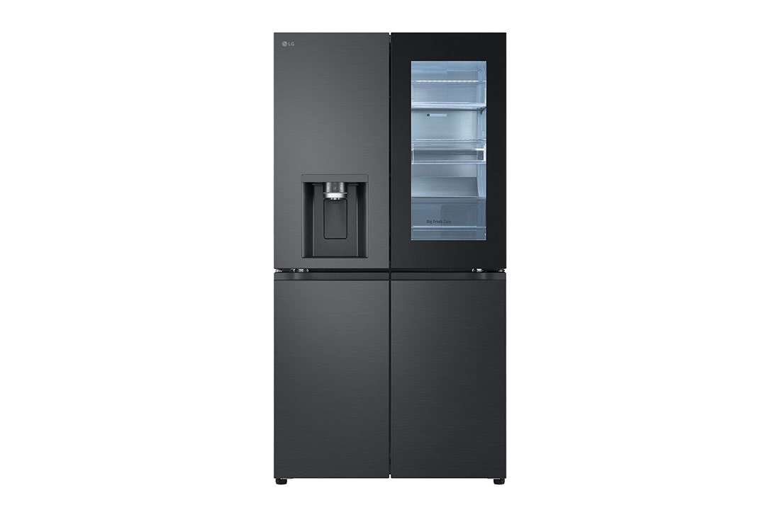 LG InstaView™ Négyajtós hűtőszekrény DoorCooling+™, Craft Ice™ és ThinQ™ technológia, 638L kapacitás, Elölnézet, GMG960EVEE