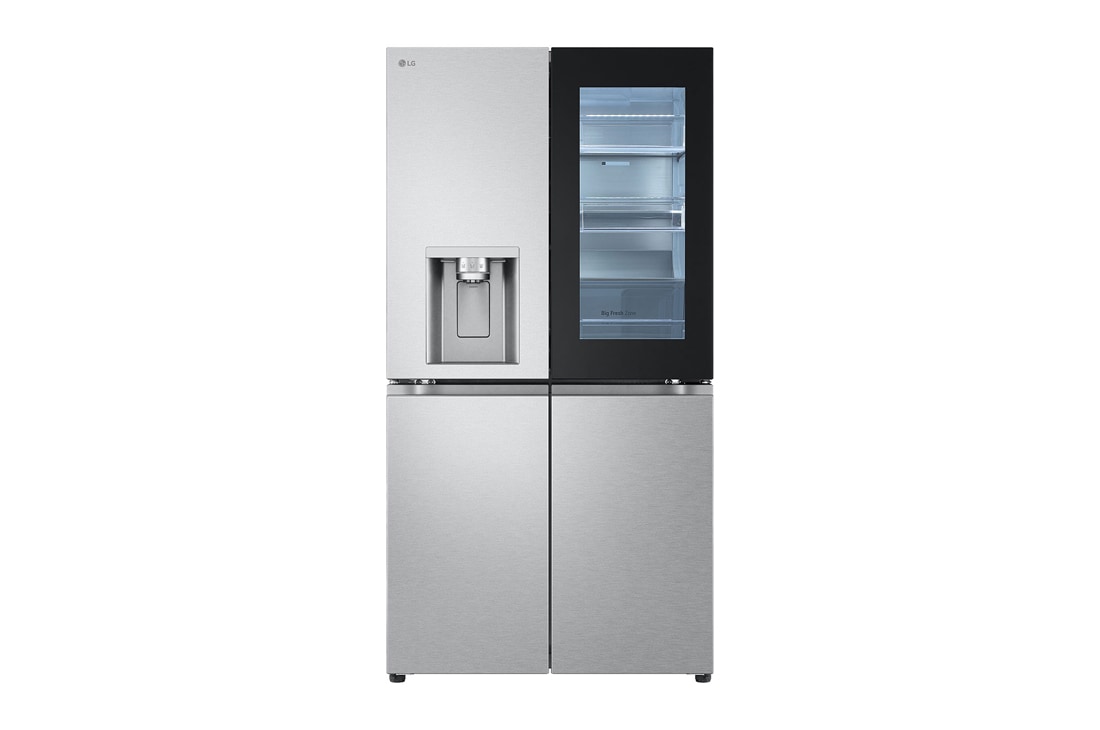 LG InstaView™ Négyajtós hűtőszekrény DoorCooling+™, Craft Ice™ és ThinQ™ technológia, 638L kapacitás, Elölnézet, GMG960MBEE