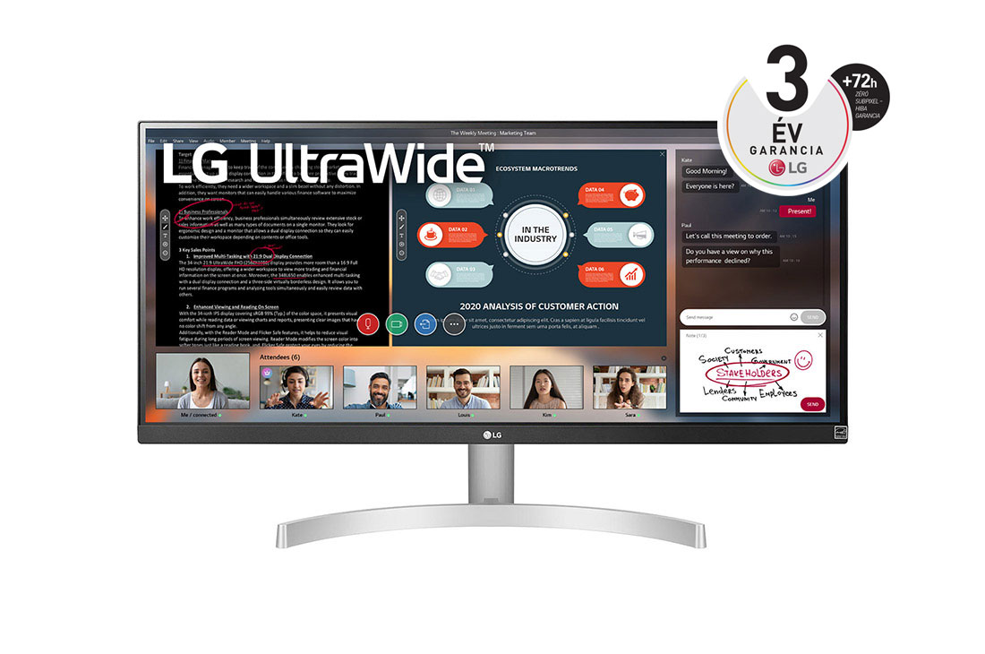 LG 29”-os UltraWide™ Full HD (2560x1080) HDR IPS monitor, elölnézet, 29WN600-W