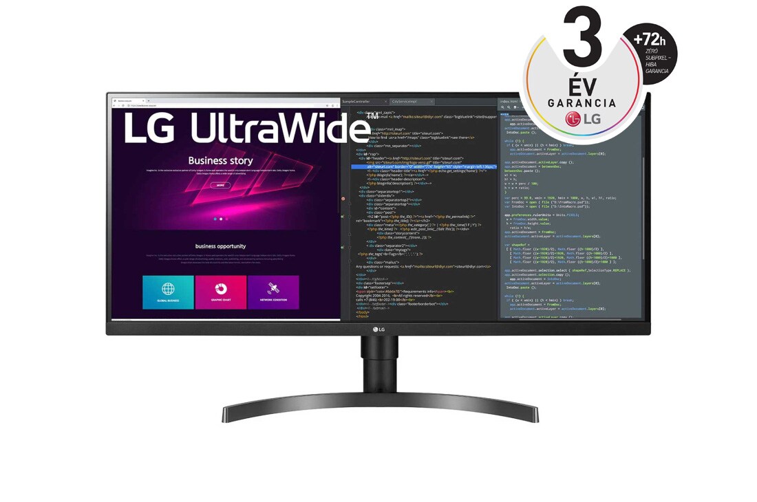 LG 34'' méretű 21:9 képarányú UltraWide™ QHD IPS monitor HDR 10-zel, elölnézet, 34WN750-B