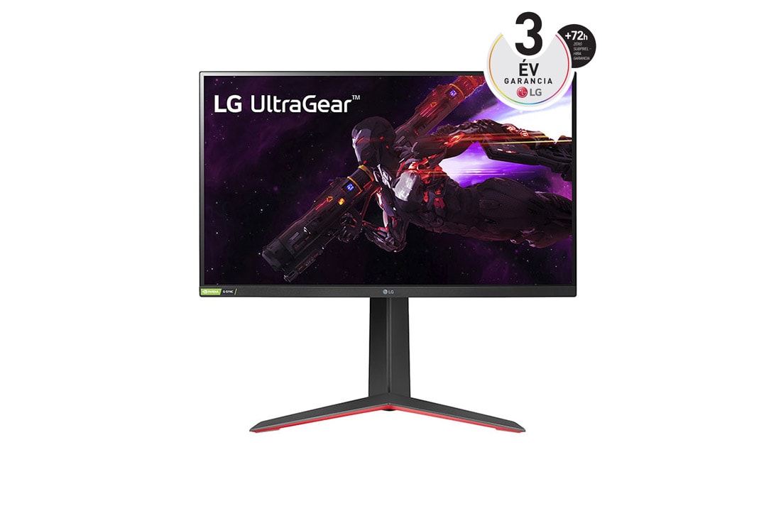 LG 27'' méretű QHD IPS monitor AMD FreeSync™ (Premium) technológiával, NVIDIA® G-SYNC kompatibilitással és 1ms MBR-rel, elölnézet, 27GP850-B