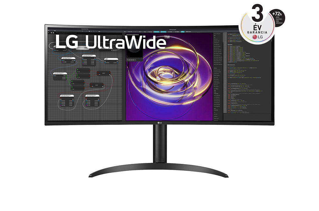 LG 34”-os, 21:9-képarányú, ívelt UltraWide™ QHD (3440 x 1440) monitor, elölnézet, 34WP85C-B