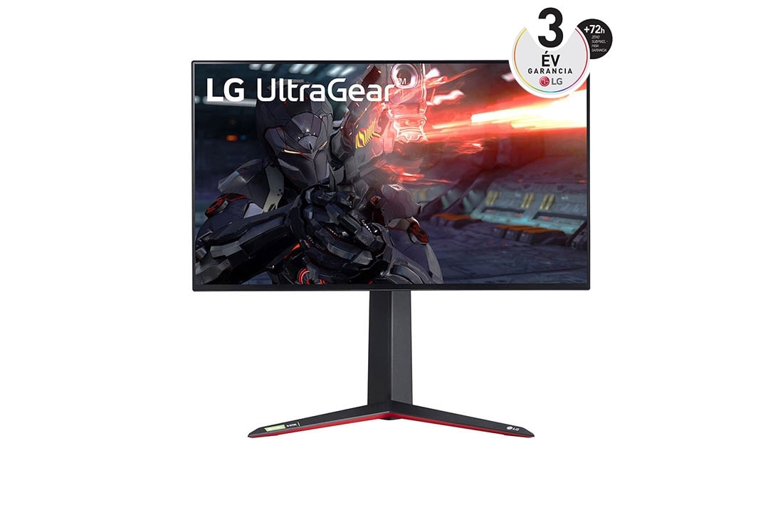 LG 27” méretű UHD 4K UltraGear™ Nano IPS 1 ms (GtG) Gaming Monitor VESA DSC technológiával, elölnézet, 27GN95R-B