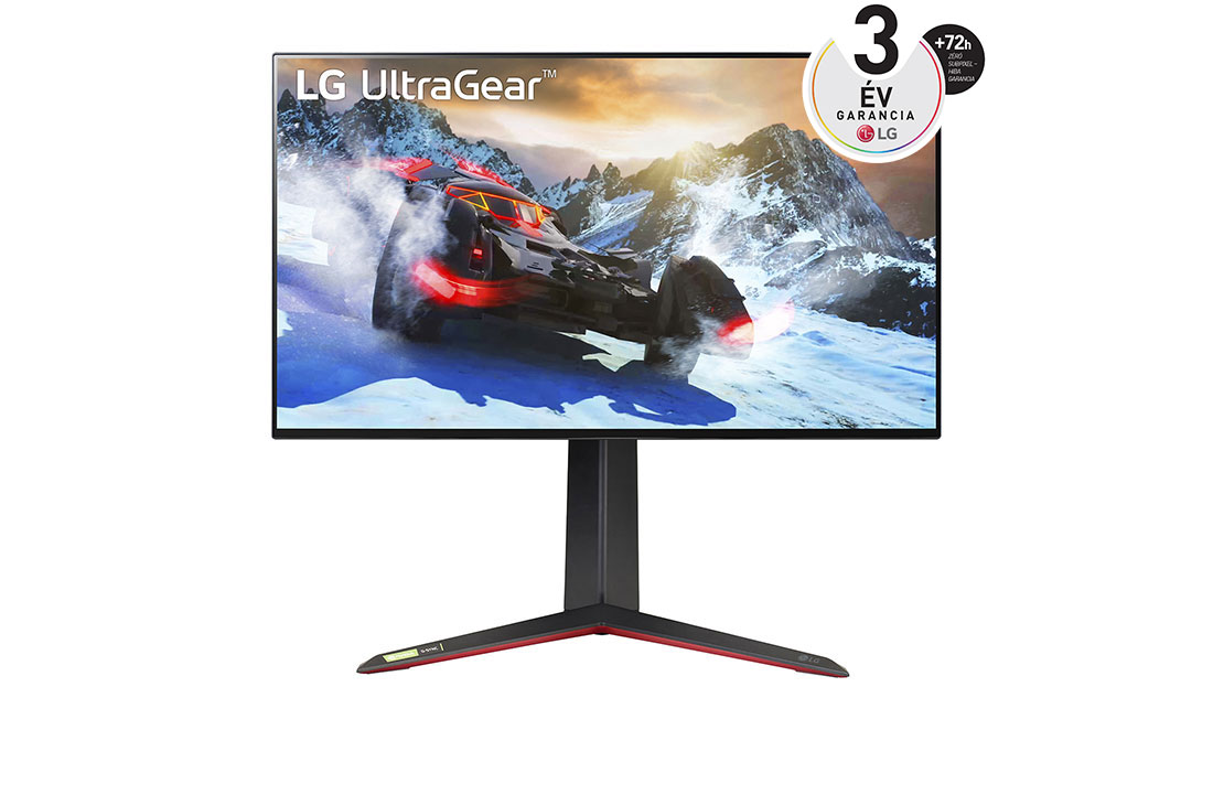 LG 27” méretű UHD 4K UltraGear™ Nano IPS 1 ms (GtG) Gaming Monitor VESA DSC technológiával, elölnézet, 27GP95R-B