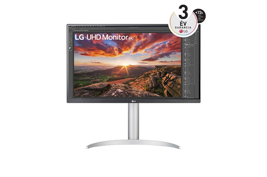 LG 27'' méretű UHD 4K monitor VESA DisplayHDR™ 400 és USB Type-C™ technológiával, elölnézet, 27UP850N-W
