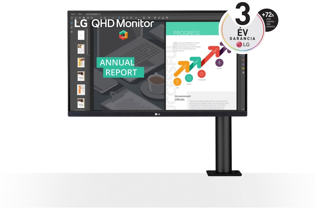 LG 27'' méretű QHD IPS monitor HDR10-zel és AMD FreeSync™ technológiával, Monitor elölnézete, a kar a jobb oldalon, 27QN880P-B