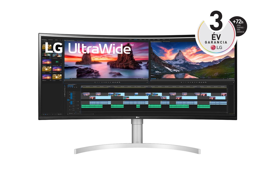 LG 38'' méretű 21:9 képarányú ívelt UltraWide™ QHD IPS monitor HDR 10-zel, elölnézet, 38WN95CP-W
